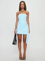 Avarie Strapless Drape Mini Dress Blue