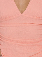 Mi Cherie Plunge Ruched Mini Dress Apricot