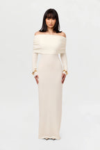 Boucle Knit Off-Shoulder Maxi Dress