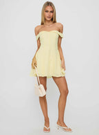 Rosebud Off The Shoulder Mini Dress Lemon