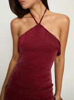 Isabelita Halter Fringe Mini Dress Burgundy