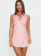 Sweet Summers Halter Mini Dress Red Multi