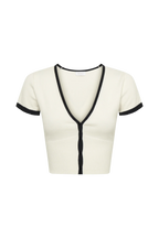 Jolene Contrast Button Up Knit Top - White