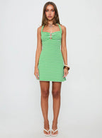 Golden Era Halter Mini Dress Green Stripe