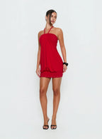 Jordonna Gathered Halter Mini Dress Red