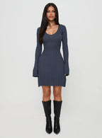 Liberte Ribbed Long Sleeve Mini Dress Charcoal