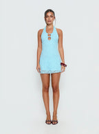 Blue Sky Halter Cut Out Mini Dress Blue