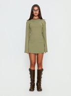 Lulolah Long Sleeve Mini Dress Green / Chocolate Stripe