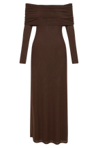 Josie Off Shoulder Mesh Maxi Dress - Dark Brown