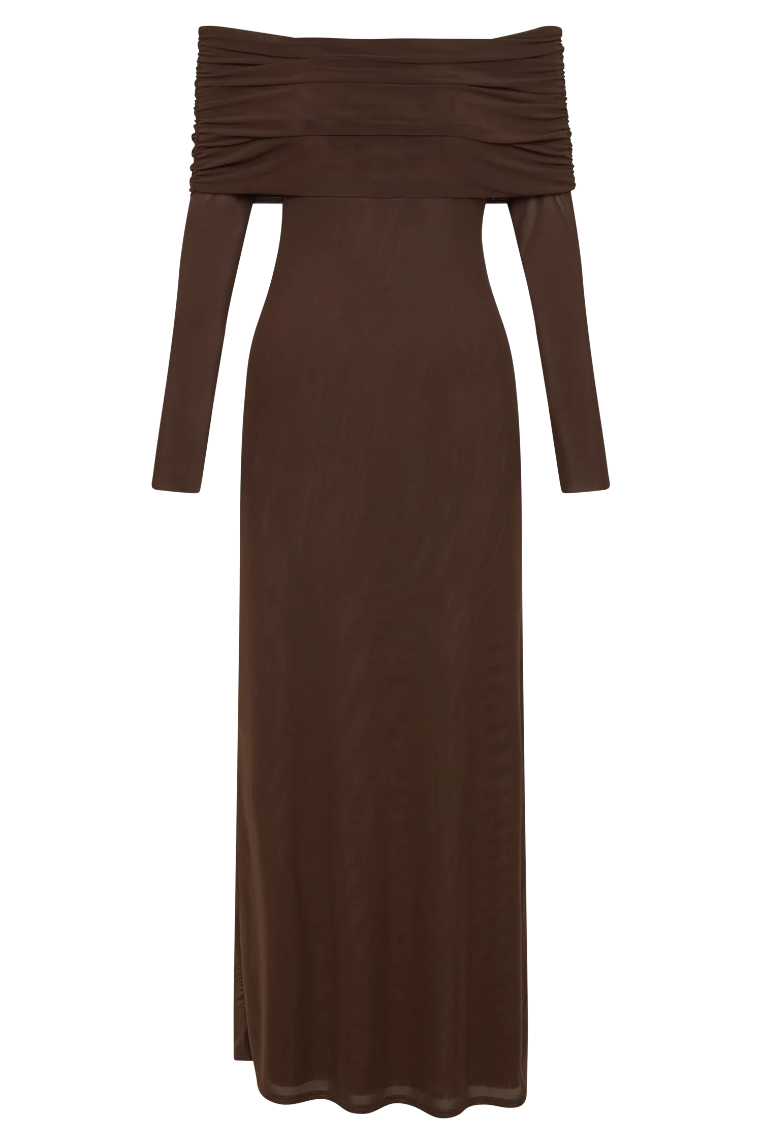 Josie Off Shoulder Mesh Maxi Dress - Dark Brown