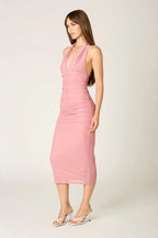 Ruched Mesh Midi Dress