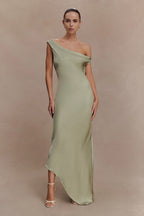 Yvette Slip Maxi Dress With Asymmetrical Hem - Sage