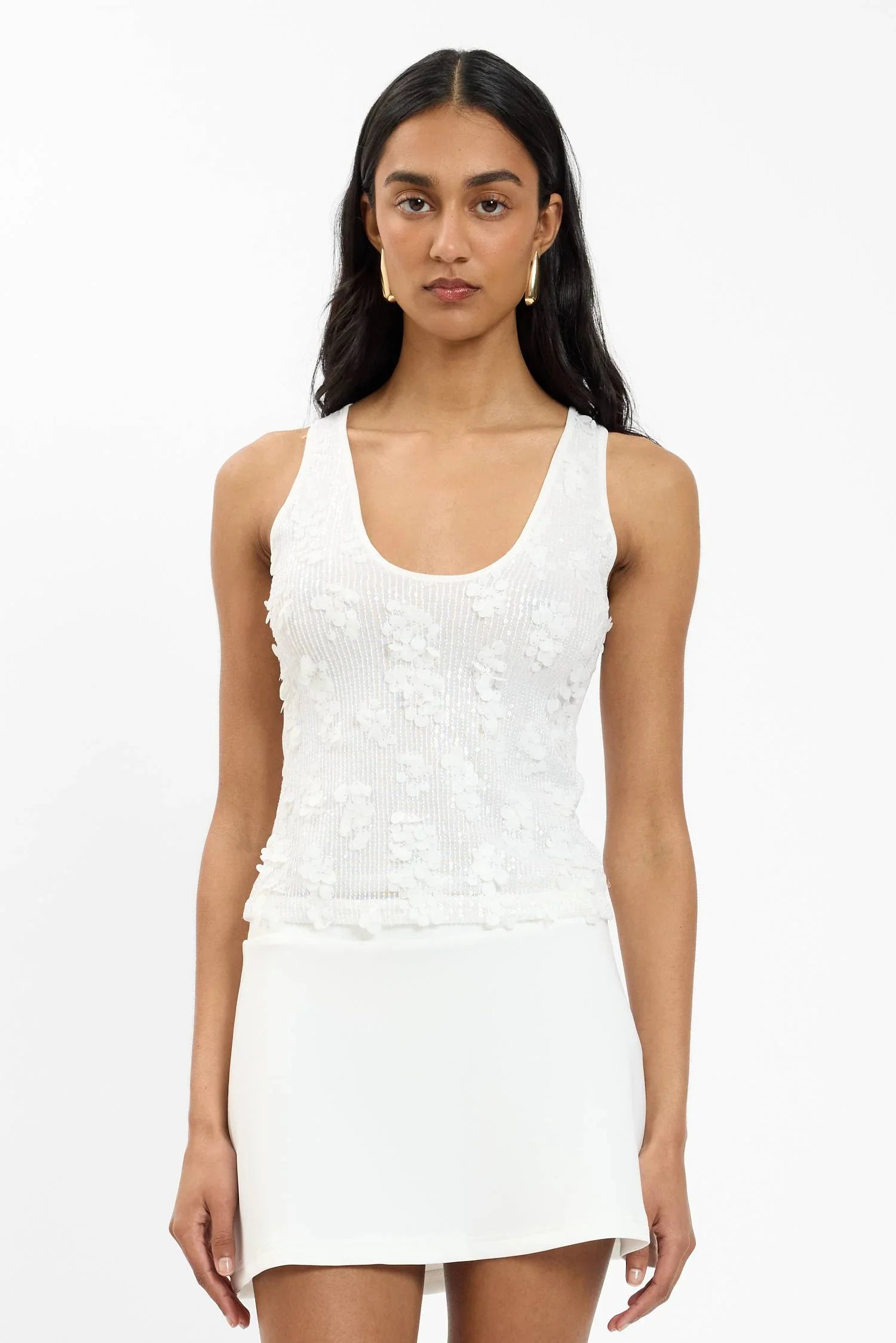 Tank Top Mesh | White Sequin