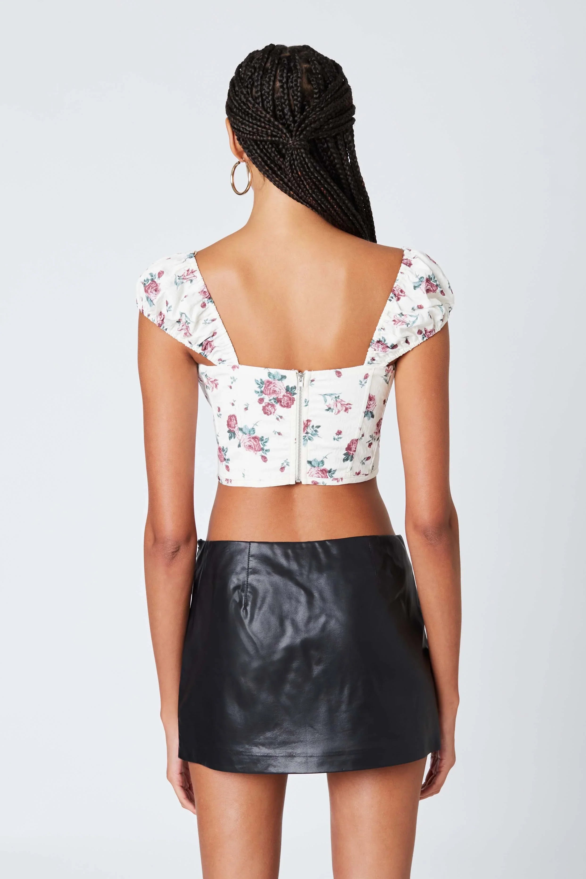 Puff Sleeve Floral Corset