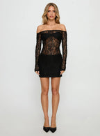 Annora Long Sleeve Lace Mini Dress Black