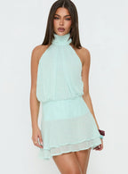 Isamira Halter Pleat Mini Dress Jelly Mint