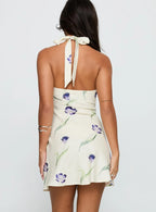 Havenna Halter Linen Blend Mini Dress Cream Floral