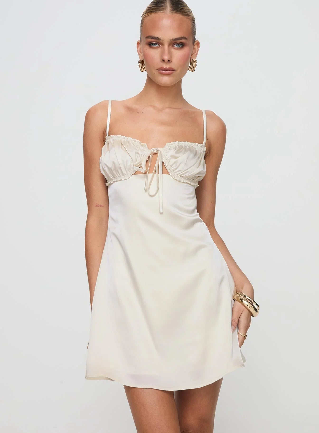 Decipher Satin Mini Dress Ivory