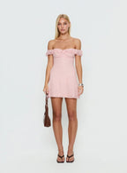 Anabeila Strapless Frill Mini Dress Light Pink
