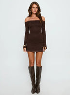 Avenues Long Sleeve Lace Mini Dress Chocolate