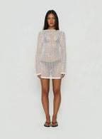 Lisella Long Sleeve Crochet Mini Dress Cream
