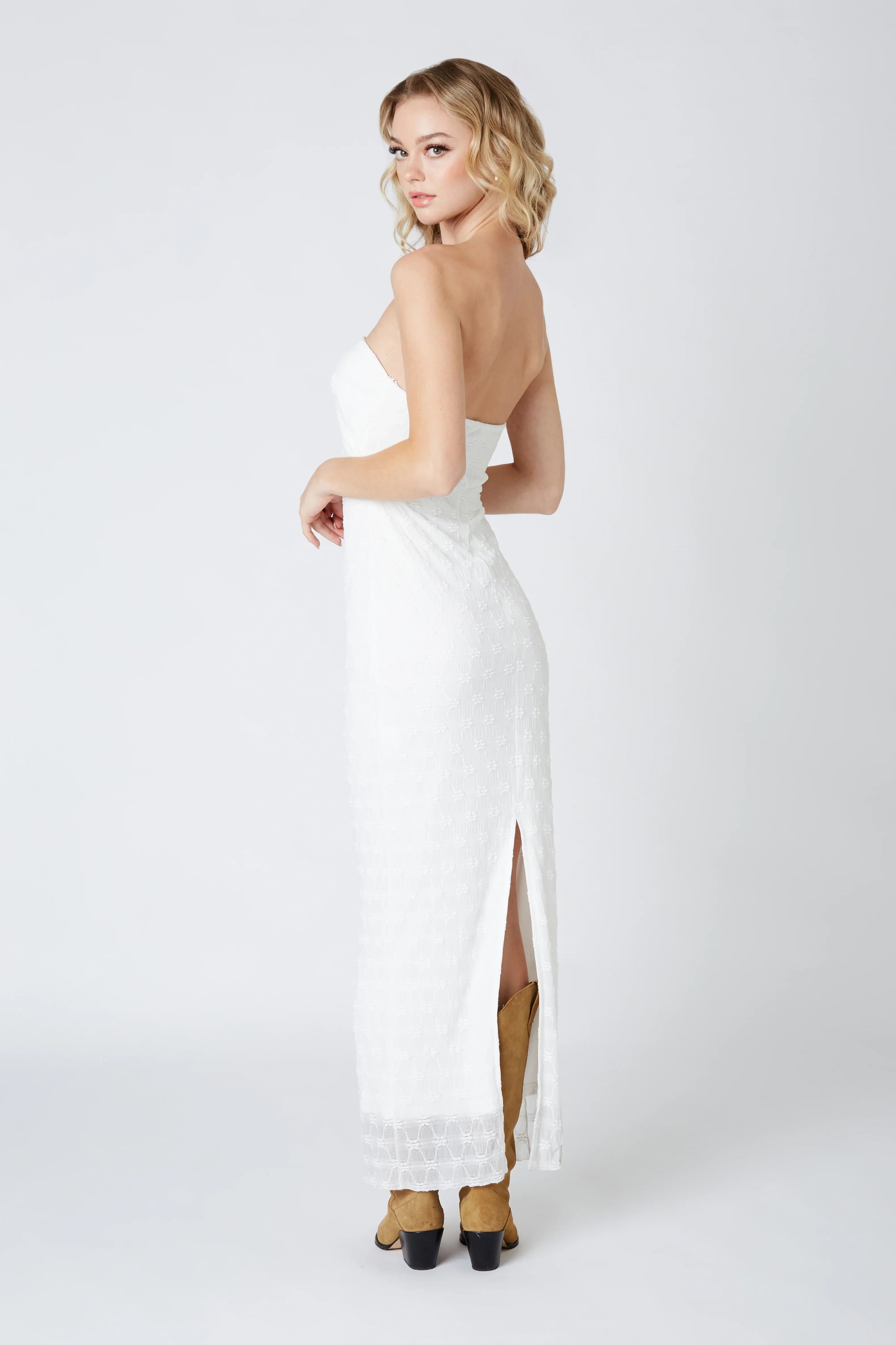 Strapless Lace Cut Out Maxi Dress