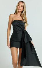 Jayce Mini Dress - Strapless Drape Dress in Black