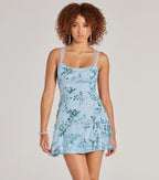 Pretty Elegance Tulle Lace-Up Floral Sequin Mini Dress