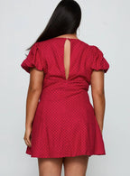 Beloved Puff Sleeve Linen Blend Mini Dress Red Polka Curve