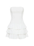 Valentia Tiered Mini Dress White