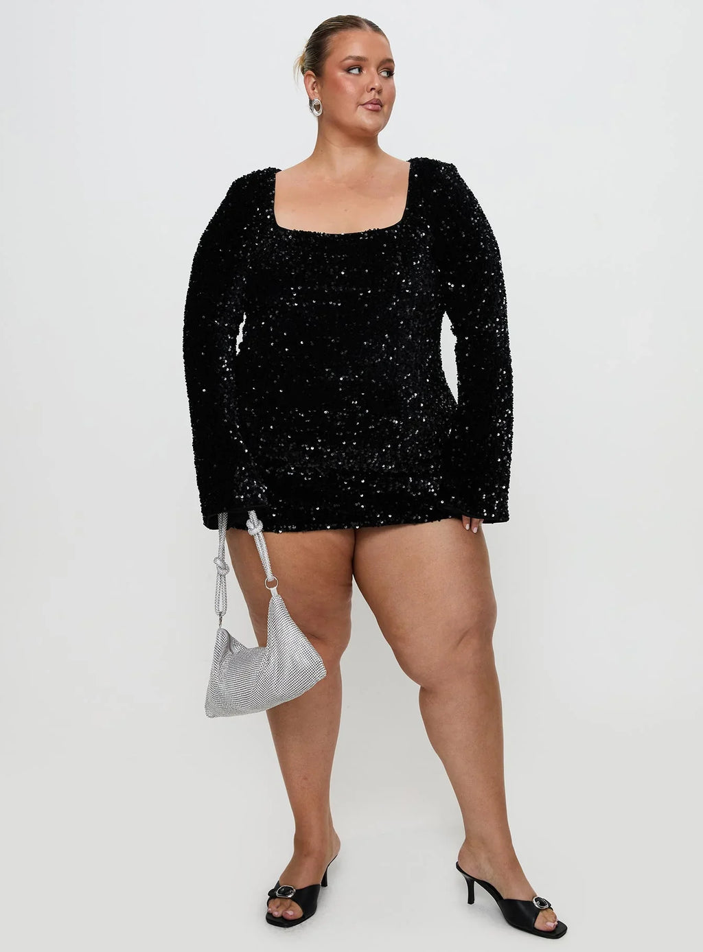 Vinelle Long Sleeve Mini Dress Black Curve