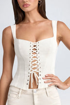 Lace-Up Corset Top in Ecru