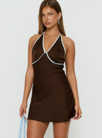 Jacyntha Halter Mini Dress Chocolate / Blue