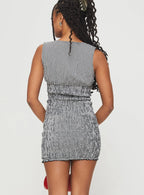 Solving Shirred Mini Dress Black Gingham