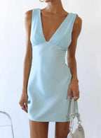 Bellarose Draped Back Mini Dress Baby Blue