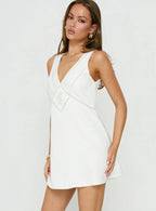 Holii Plunge Neck Embellished Mini Dress White