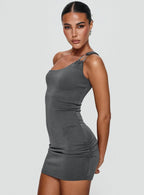 True Desires One Shoulder Mini Dress Grey