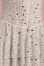 Embellished Ruffled Tiered Mini Dress in White
