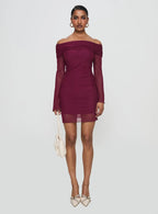 Consideration Long Sleeve Mini Dress Burgundy