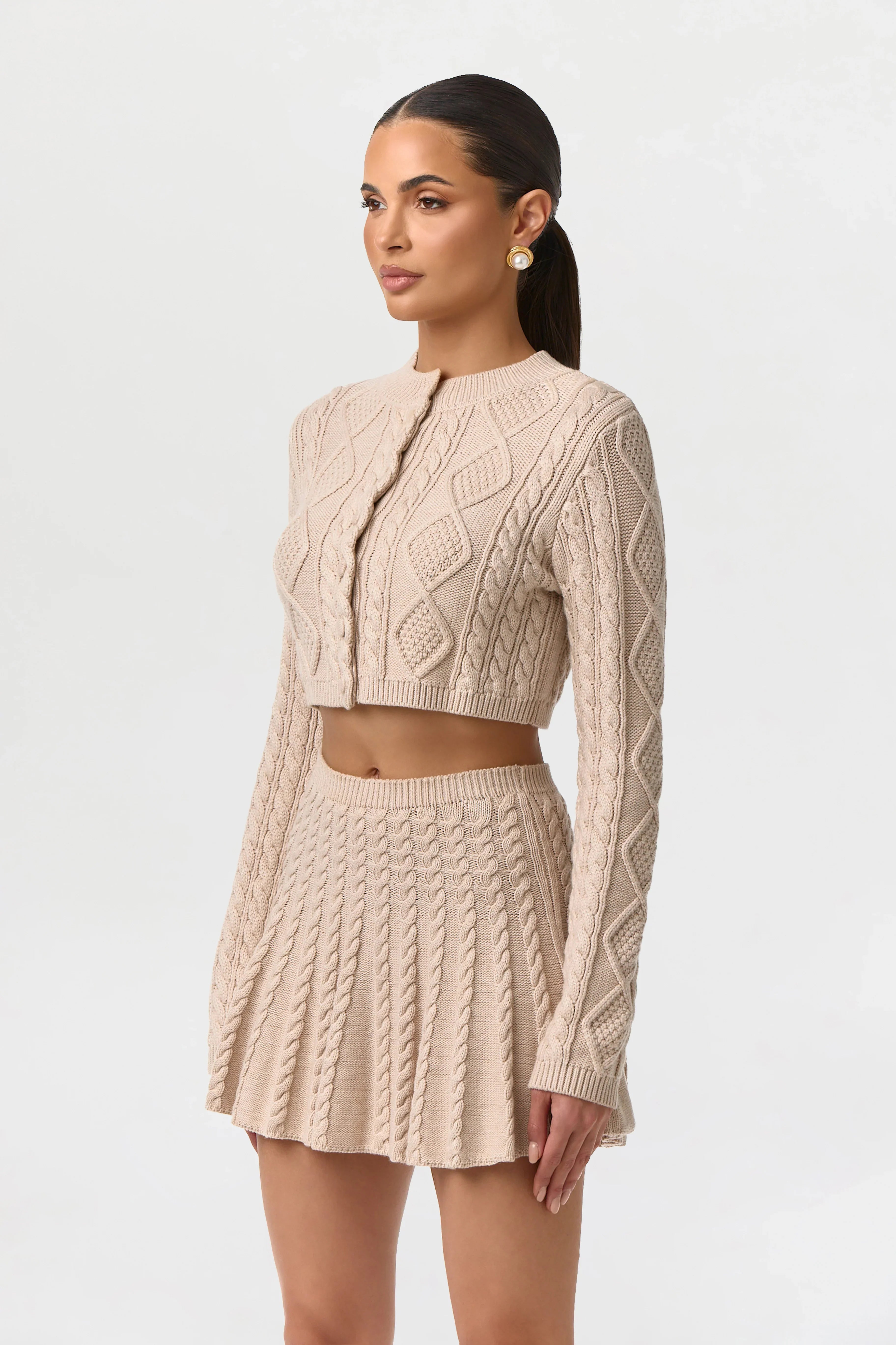 Cable Knit Pleated Mini Skirt
