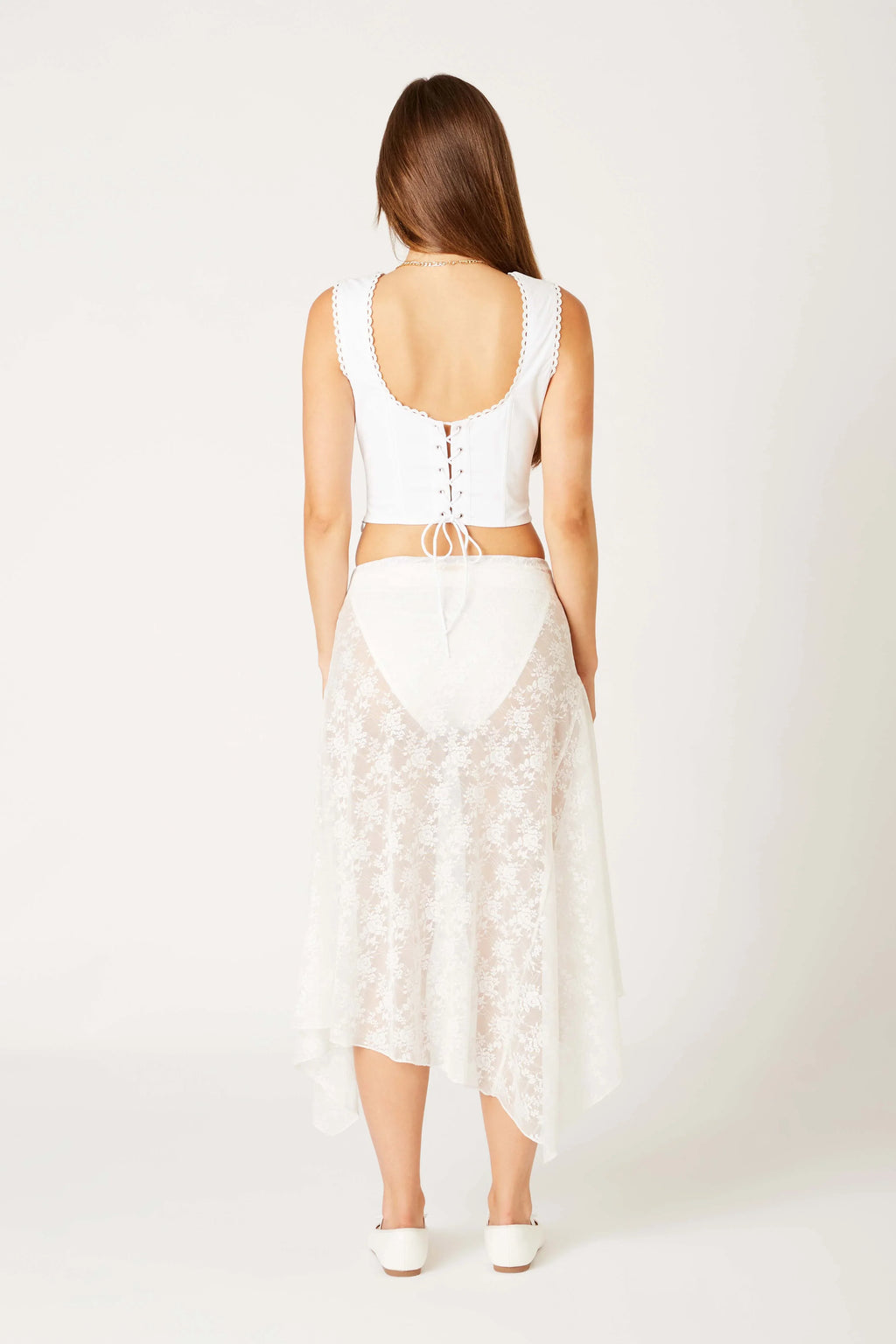 Lace Asymmetrical Midi Skirt