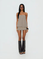 Karalee Strapless Blouson Mini Dress Charcoal / Cream Stripe