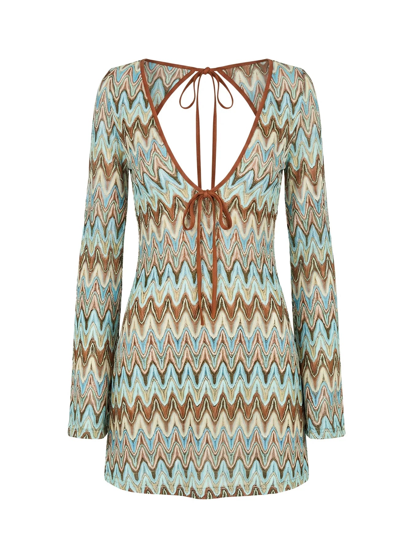 Rizario Long Sleeve Crochet Mini Dress Blue Multi