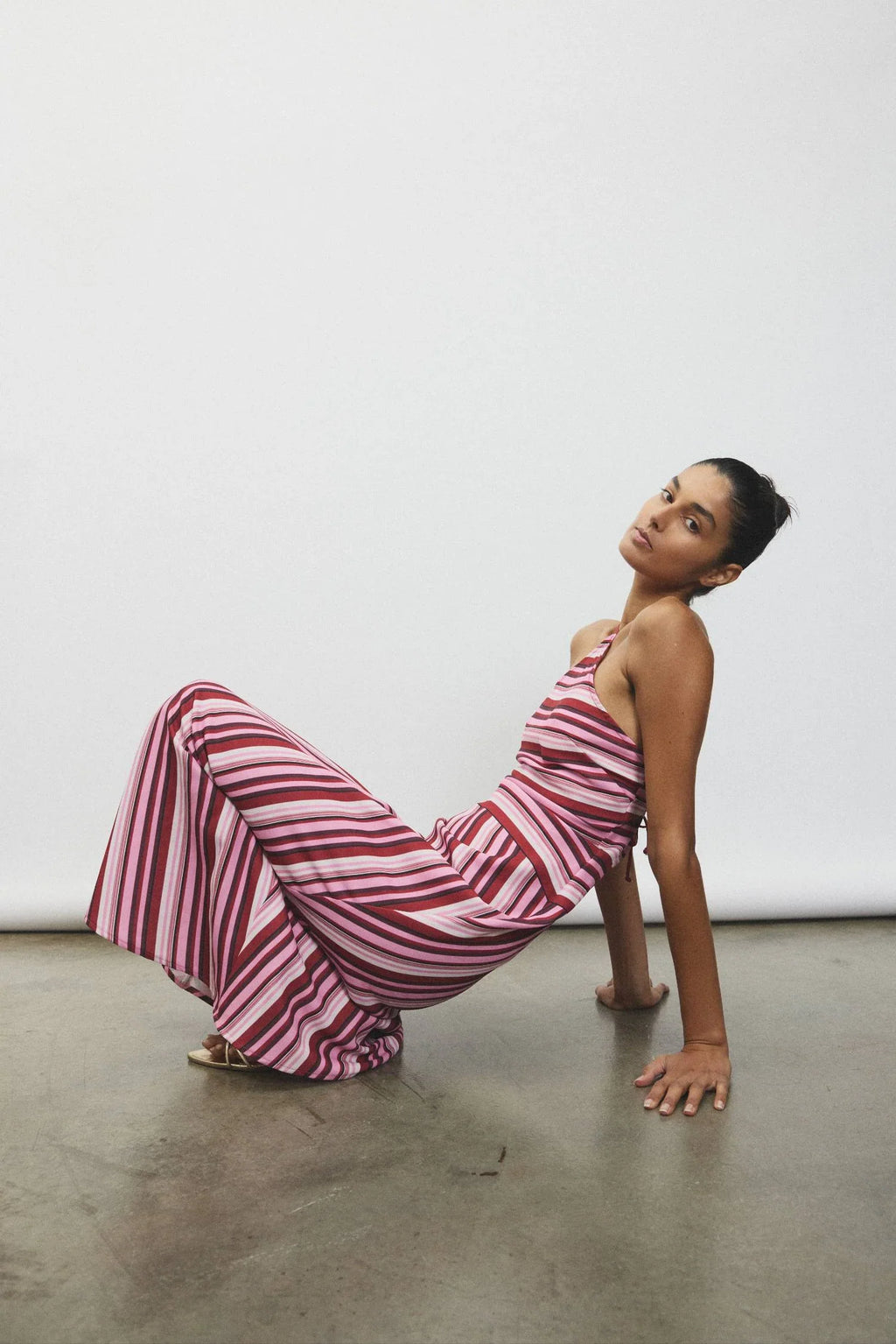 Halter Maxi Dress | Magenta Stripe
