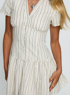 Windswept Shirt Mini Dress Cream / Black Stripe