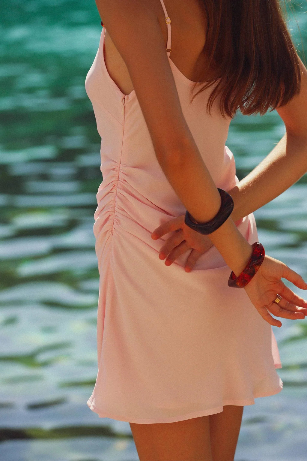 Georgette Draped Mini Dress | Beaded Pink