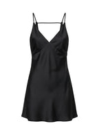 Adette V Neck Satin Mini Dress Black