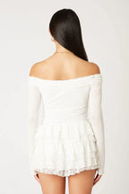 Off-The-Shoulder Ruffle Mesh Top