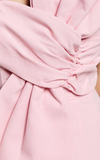 Chika Mini Dress - Linen Strapless Front Bow Dress in Soft Pink