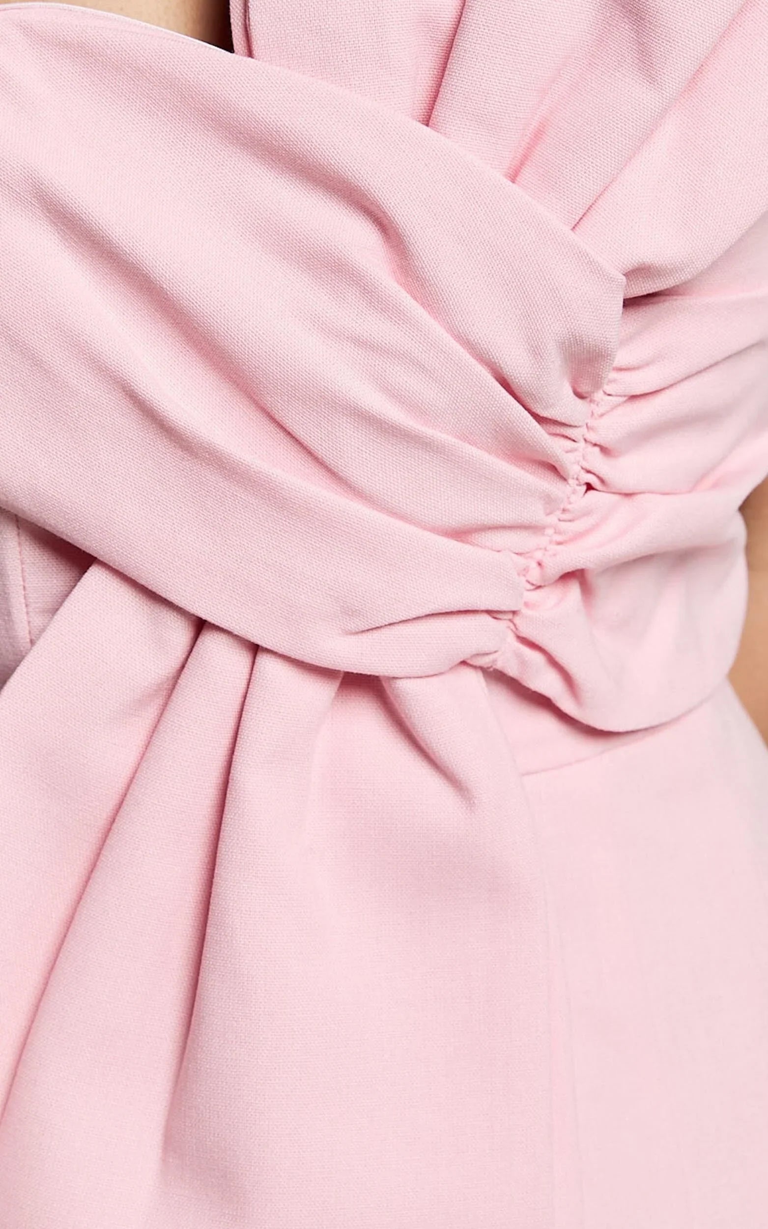 Chika Mini Dress - Linen Strapless Front Bow Dress in Soft Pink